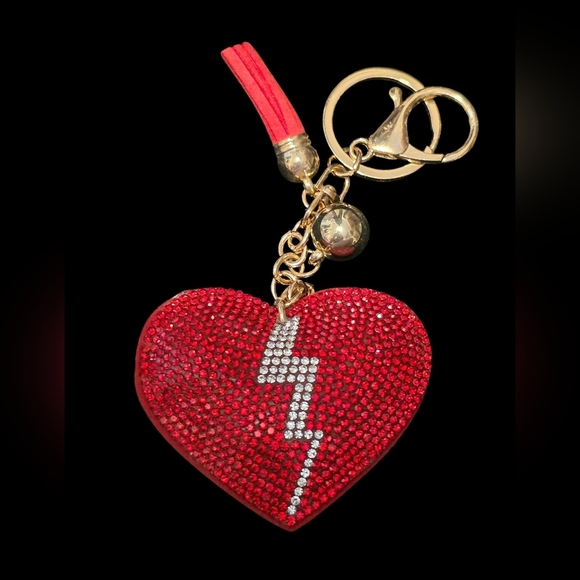 Red Rhinestone Broken Heart Keychain – Bag Charm / Purse Accessory - Picture 1 of 3